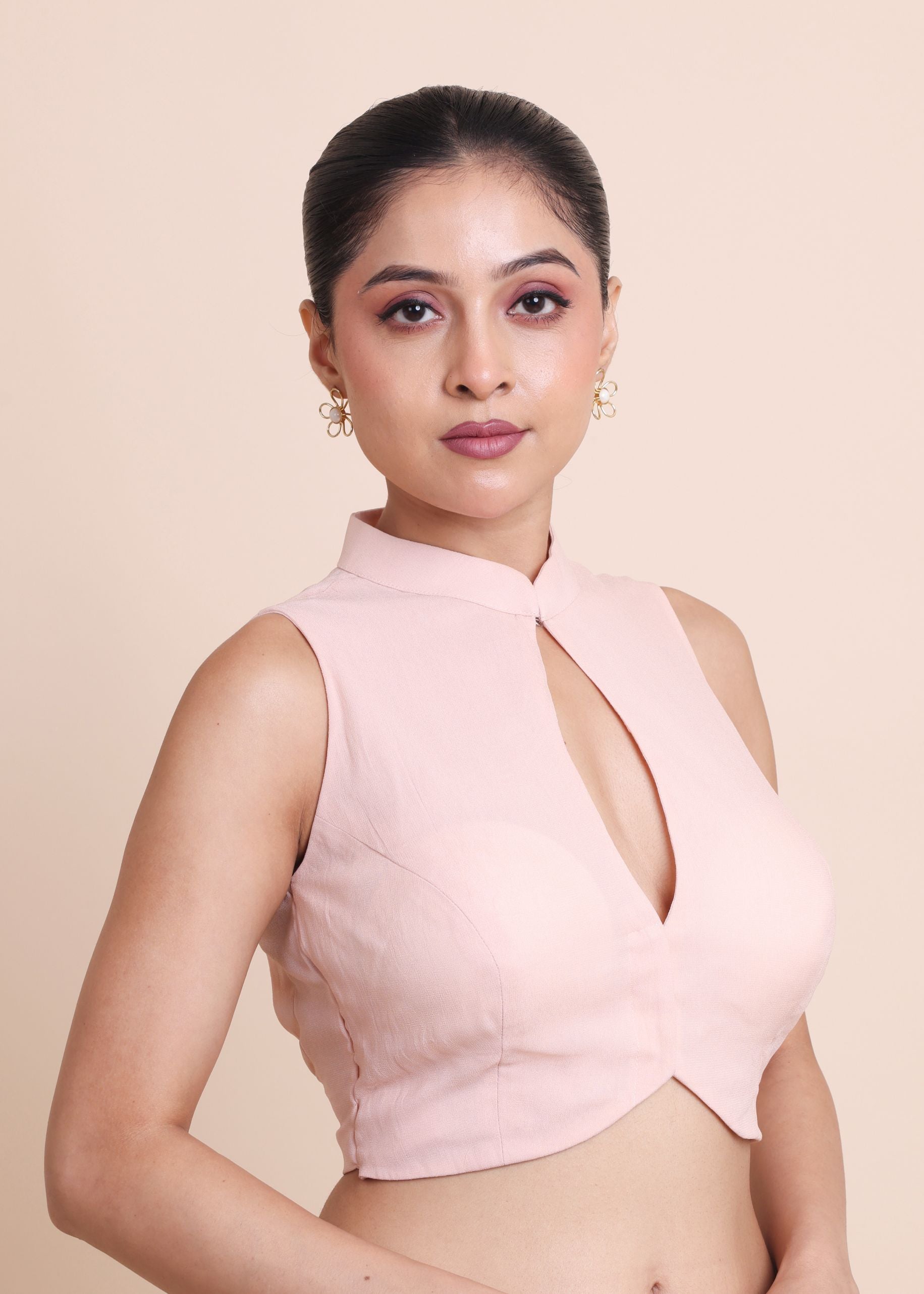 Peach Close Scoop Neck Sleeveless Blouse side
