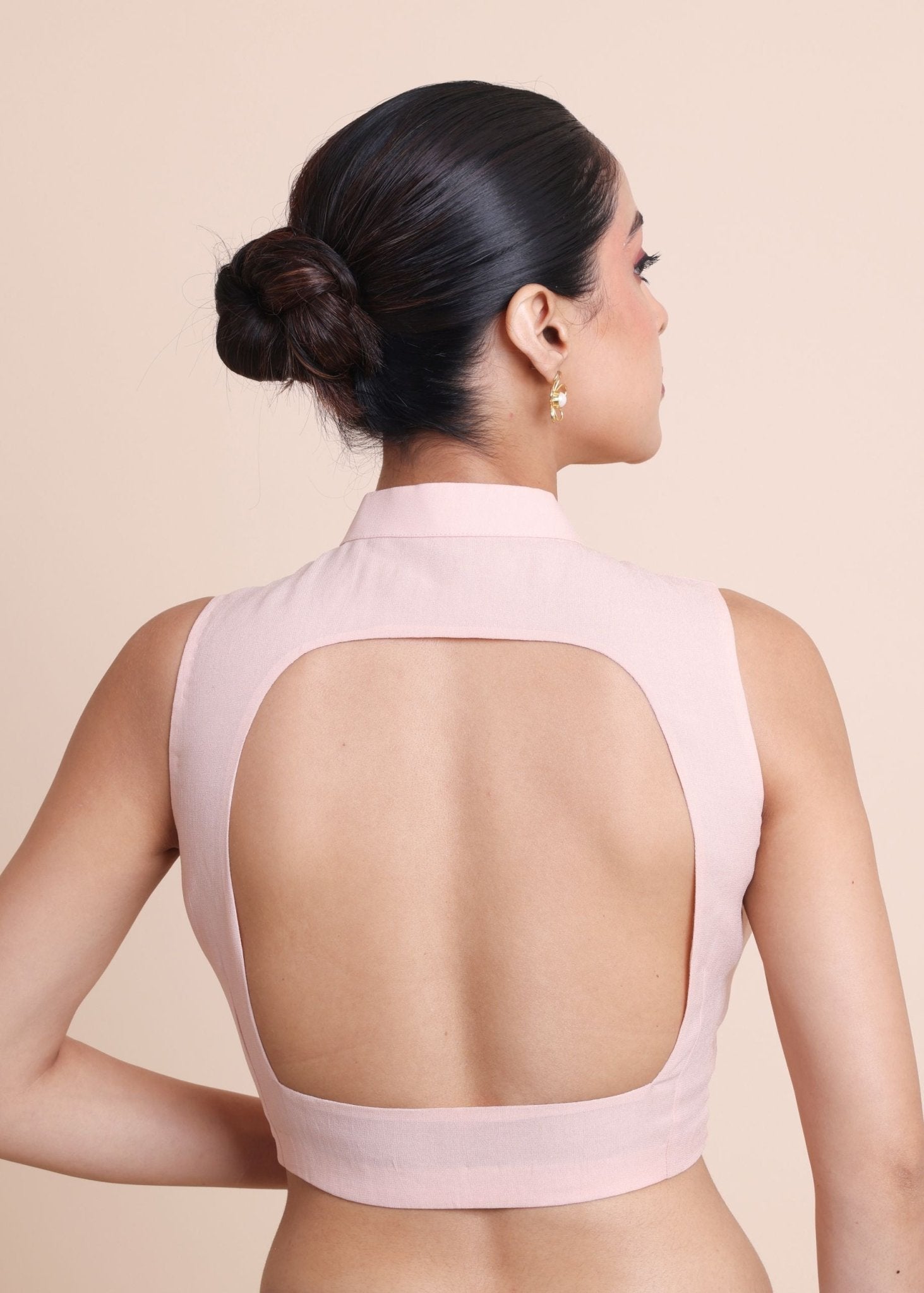 Peach Close Scoop Neck Sleeveless Blouse - Anvi Couture