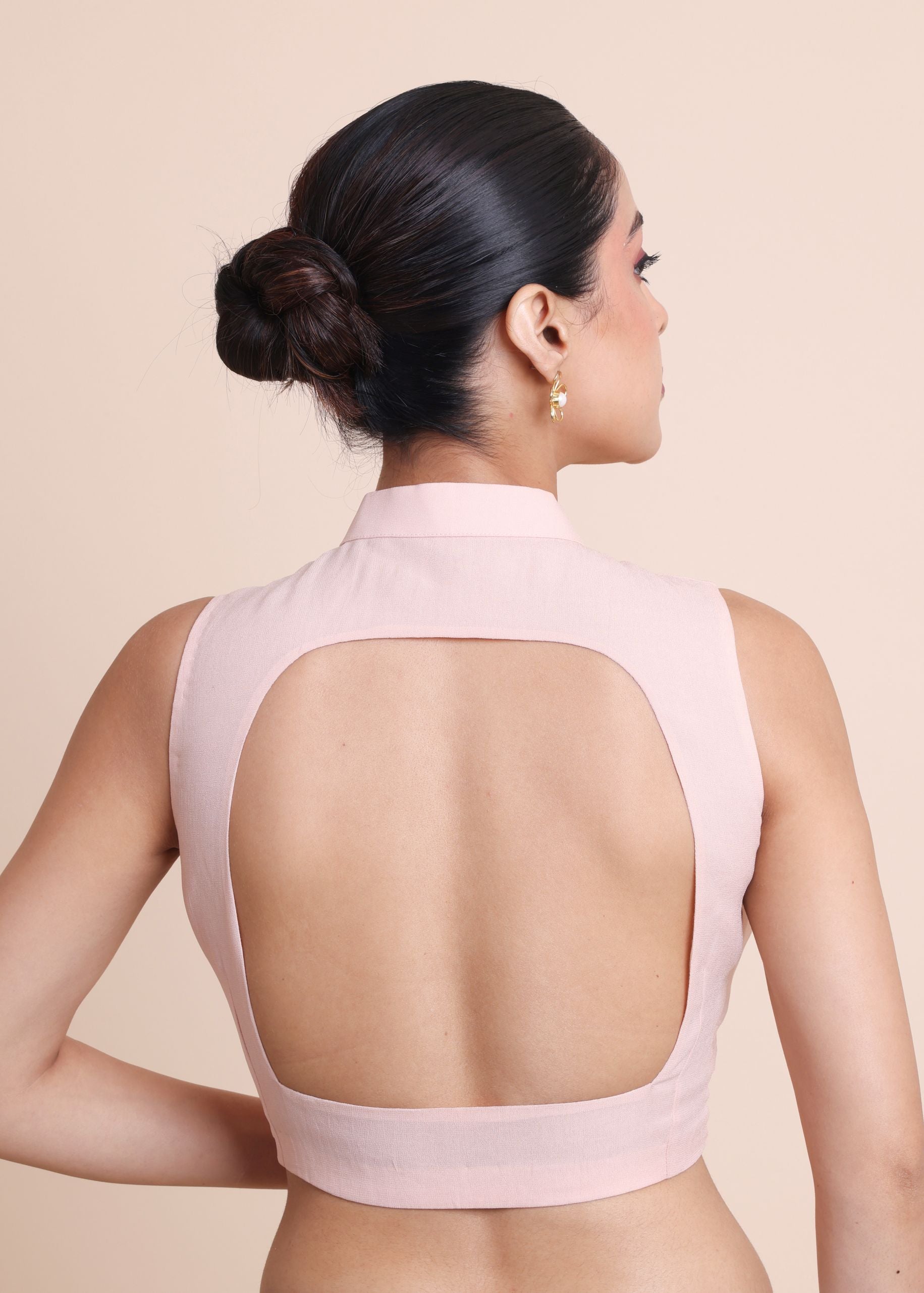 Peach Close Scoop Neck Sleeveless Blouse back