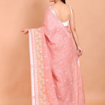 Peach Color Floral Embroidered Cotton Saree Back View
