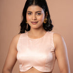 Peach Colour Cotton Silk Sleeveless Blouse - Anvi Couture