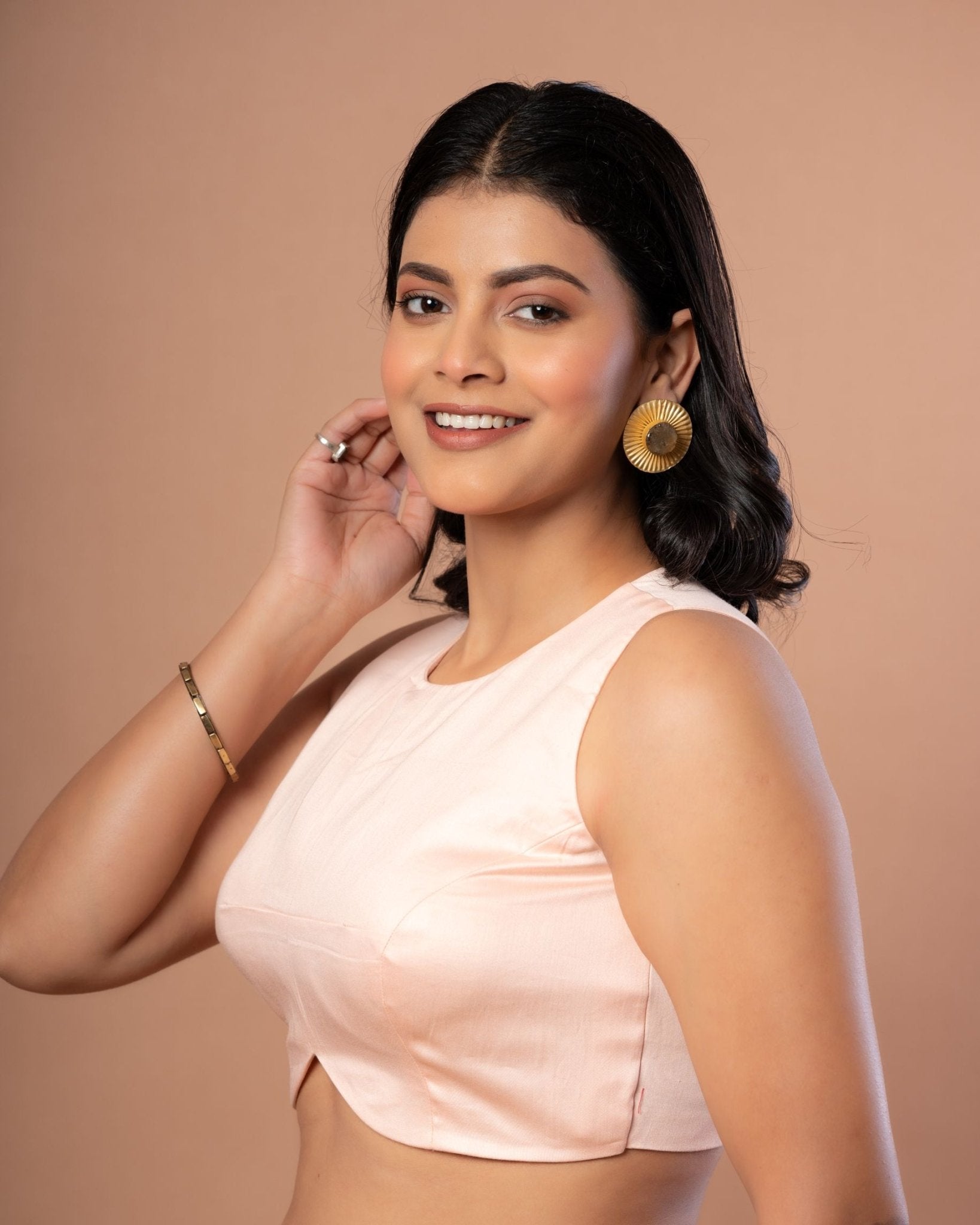 Peach Colour Cotton Silk Sleeveless Blouse - Anvi Couture