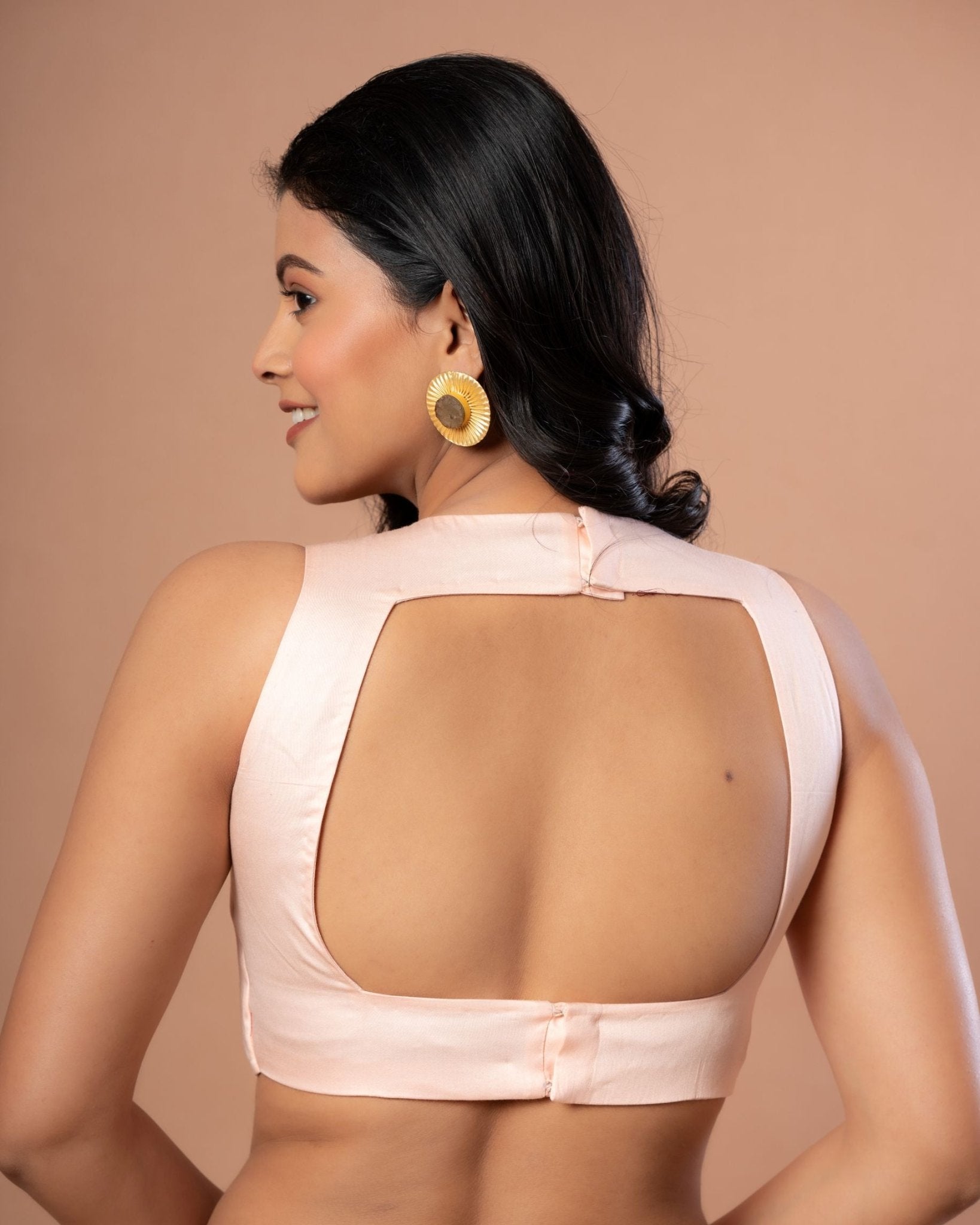 Peach Colour Cotton Silk Sleeveless Blouse - Anvi Couture
