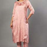 Peach Color Kurti Set with Embroidered Work - Anvi Couture