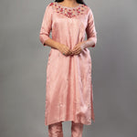 Peach Color Kurti Set with Embroidered Work - Anvi Couture
