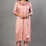 Peach Color Kurti Set with Embroidered Work - Anvi Couture