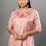 Peach Color Kurti Set with Embroidered Work - Anvi Couture
