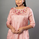 Peach Color Kurti Set with Embroidered Work - Anvi Couture