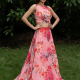 Peach Colour lehenga Set With Floral Prints - Anvi Couture