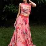 Peach Colour lehenga Set With Floral Prints - Anvi Couture