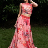 Peach Colour lehenga Set With Floral Prints - Anvi Couture