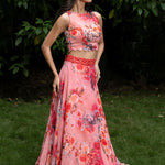 Peach Colour lehenga Set With Floral Prints - Anvi Couture