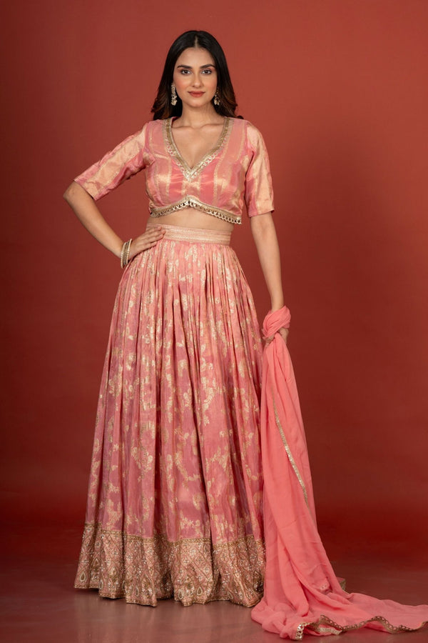 Peach Designer Banarasi Lehenga Set - Anvi Couture