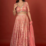 Peach Designer Banarasi Lehenga Set Front

