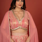 Peach Designer Banarasi Lehenga Set Close Up


