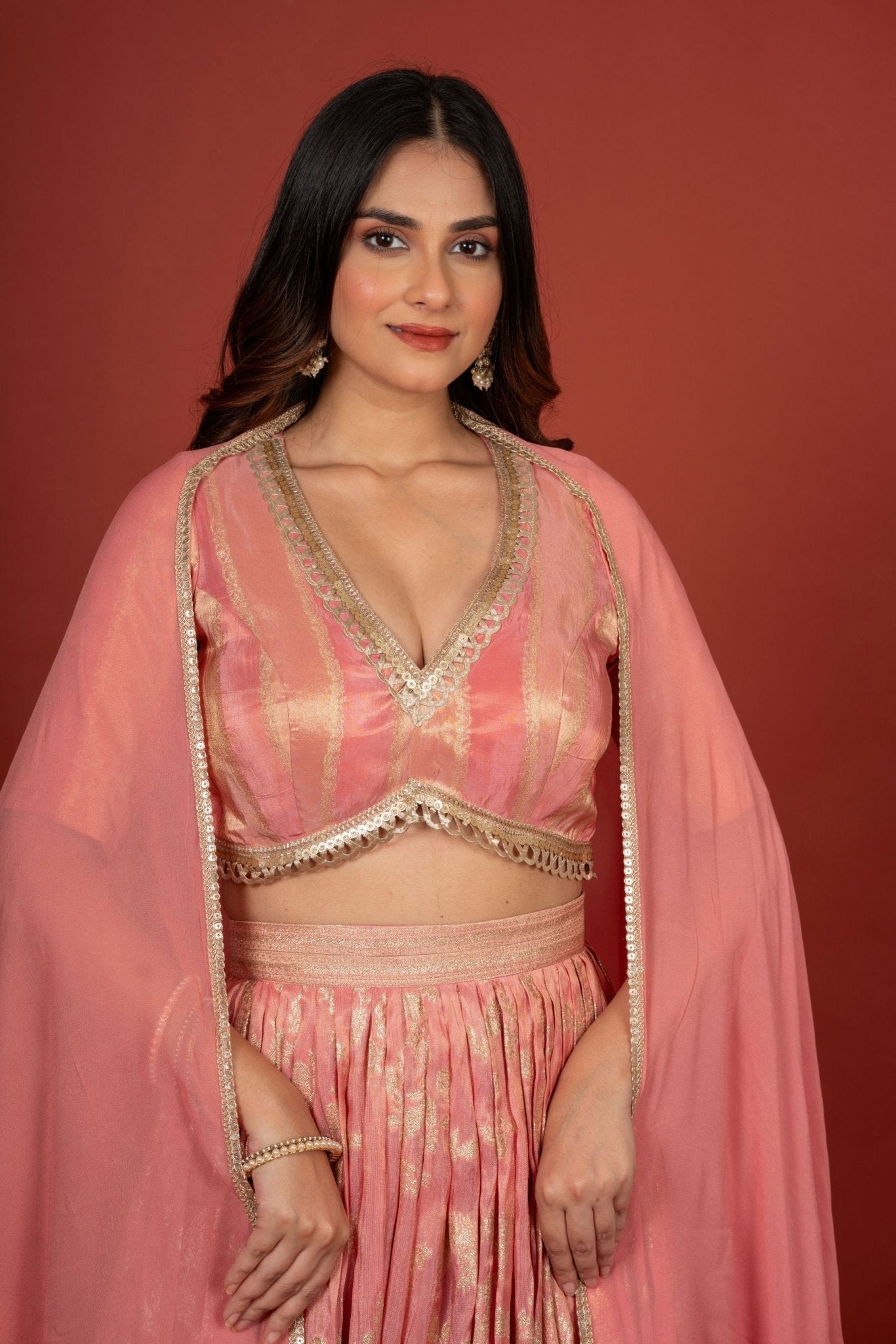 Peach Designer Banarasi Lehenga Set - Anvi Couture