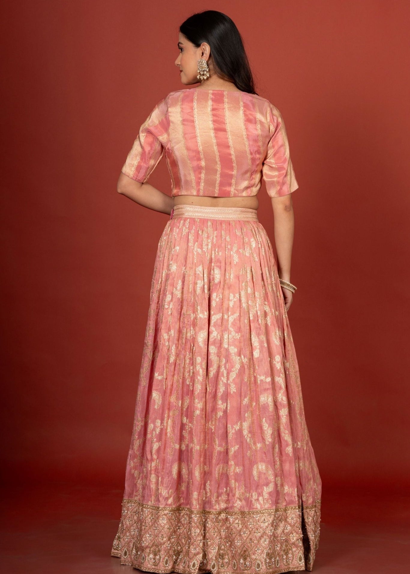 Peach Designer Banarasi Lehenga Set - Anvi Couture
