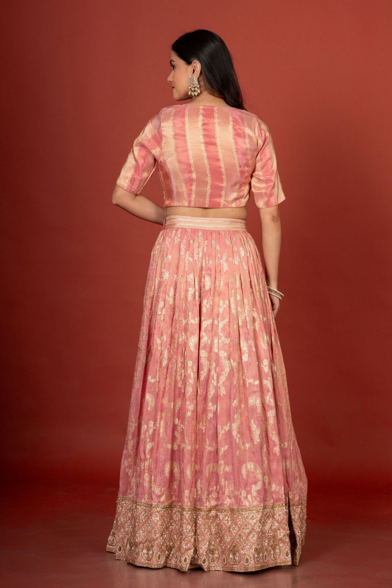 Peach Designer Banarasi Lehenga Set - Anvi Couture