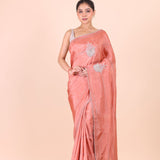 Peach Designer Embroidered Saree full