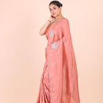 Peach Designer Embroidered Saree front