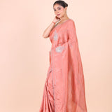 Peach Designer Embroidered Saree front