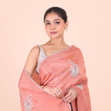 Peach Designer Embroidered Saree close up