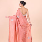 Peach Designer Embroidered Saree back