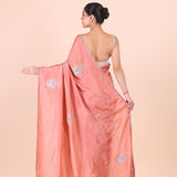 Peach Designer Embroidered Saree back