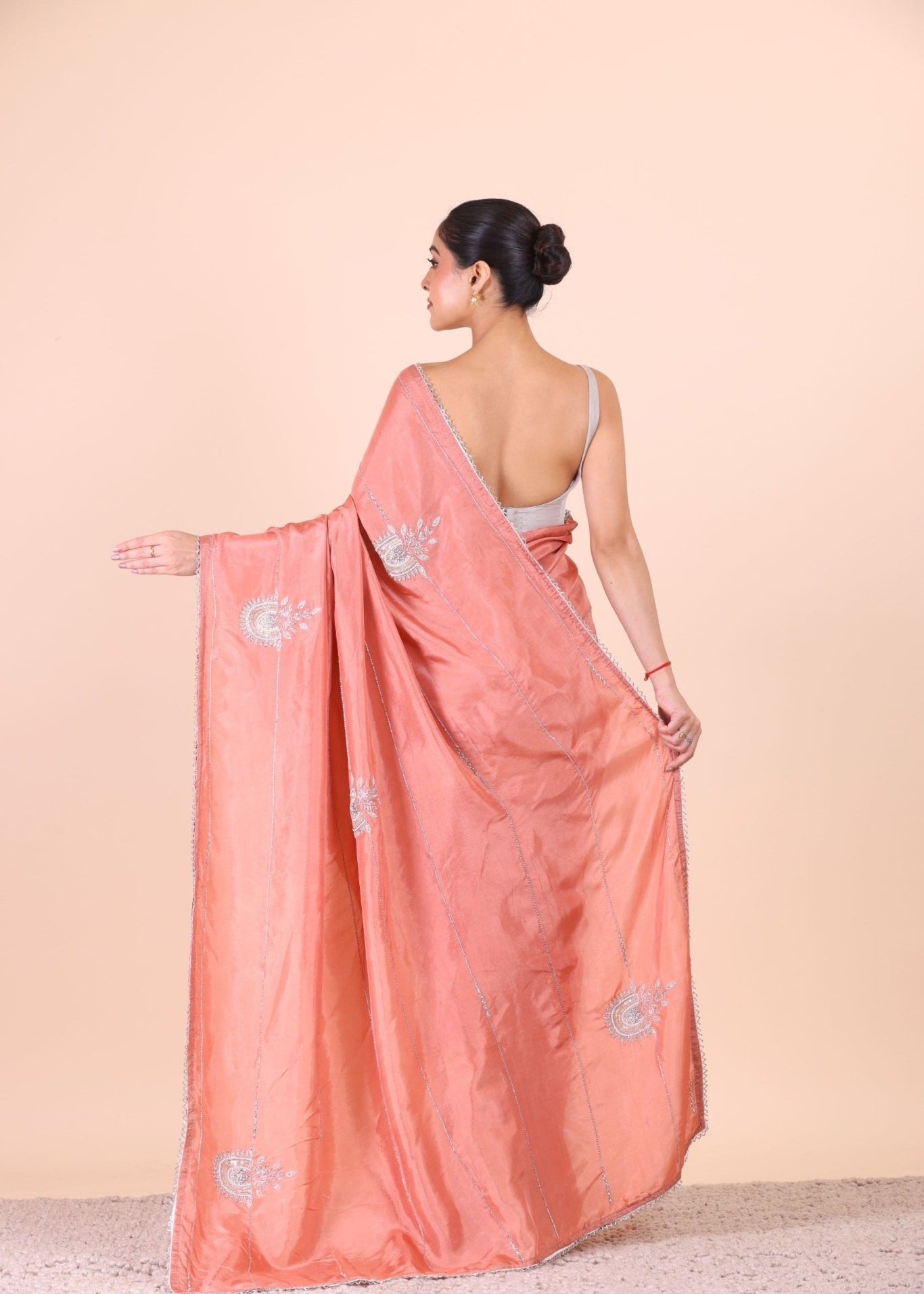 Peach Designer Embroidered Saree - Anvi Couture