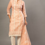 Peach Embroidered Kurti Set with Dupatta - Anvi Couture