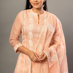 Peach Embroidered Kurti Set with Dupatta - Anvi Couture