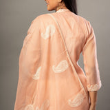 Peach Embroidered Kurti Set with Dupatta - Anvi Couture