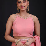 Peach Embroidered Sleeveless blouse front