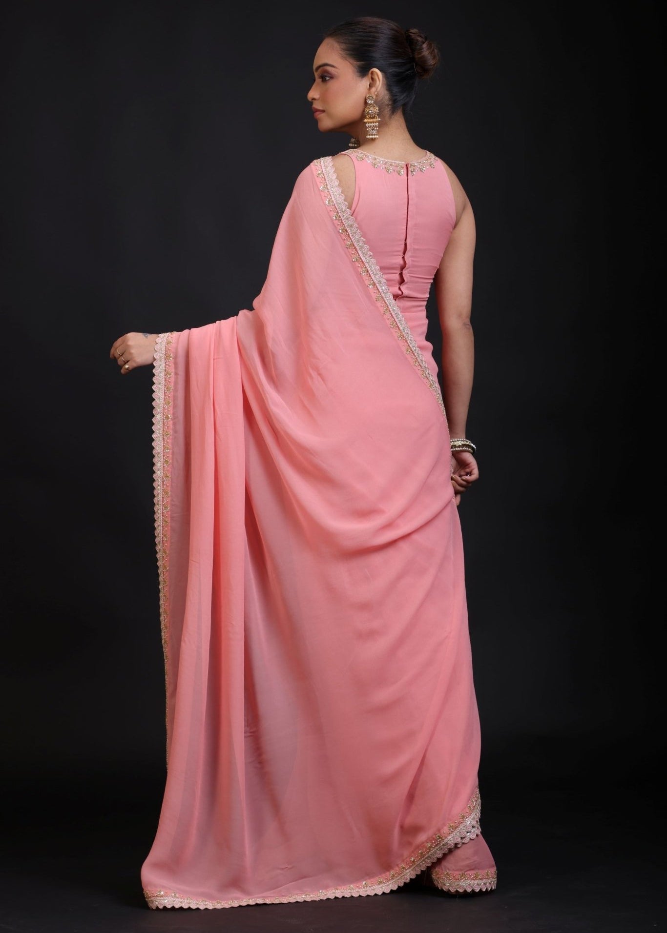 Peach Embroidered Sleeveless blouse - Anvi Couture