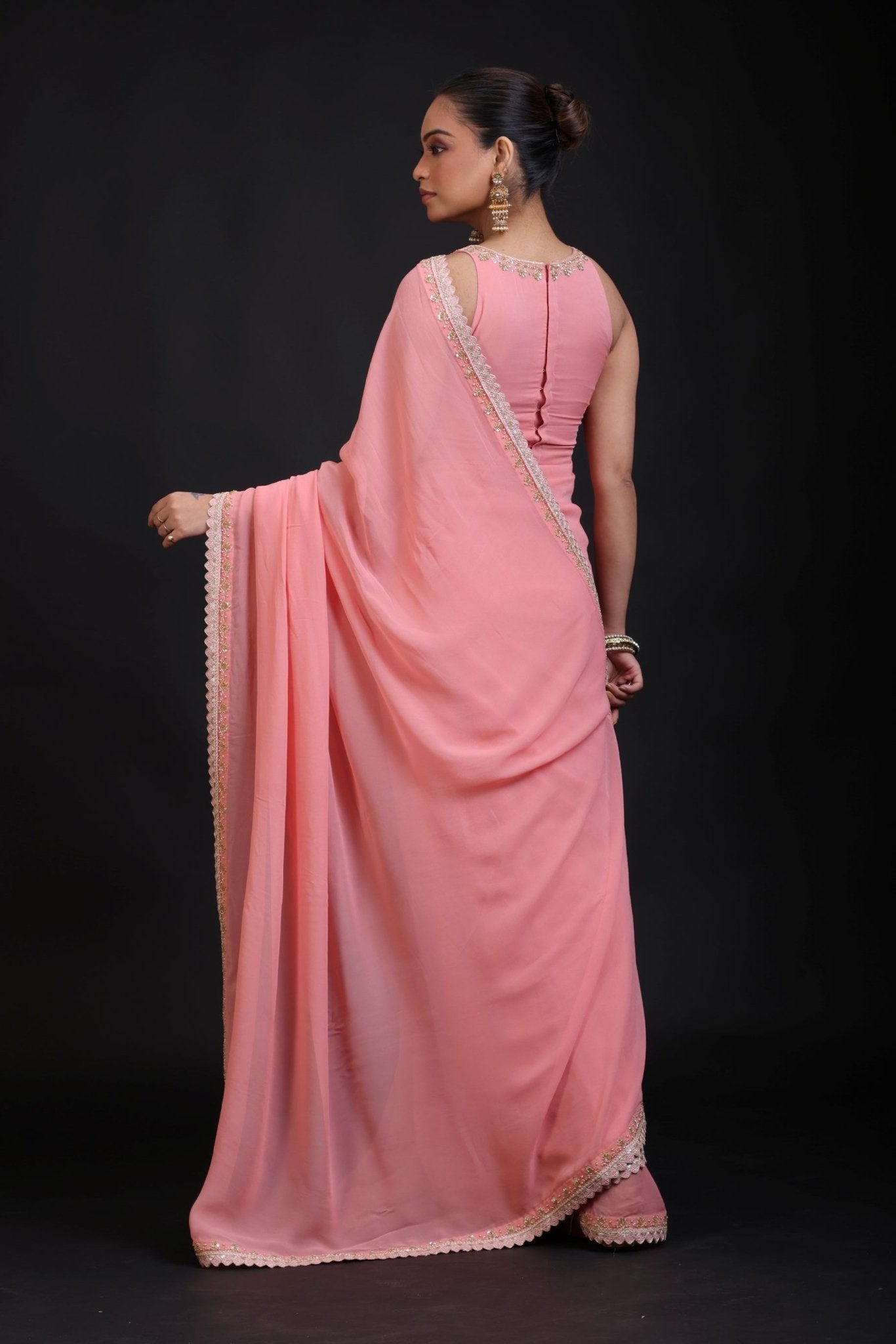 Peach Embroidered Sleeveless blouse - Anvi Couture