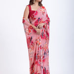 Peach Floral Printed Georgette Saree Front