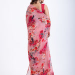 Peach Floral Printed Georgette Saree Back