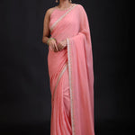 Peach Georgette Designer Embroidery Saree Full