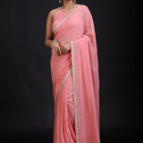 Peach Georgette Designer Embroidery Saree Full