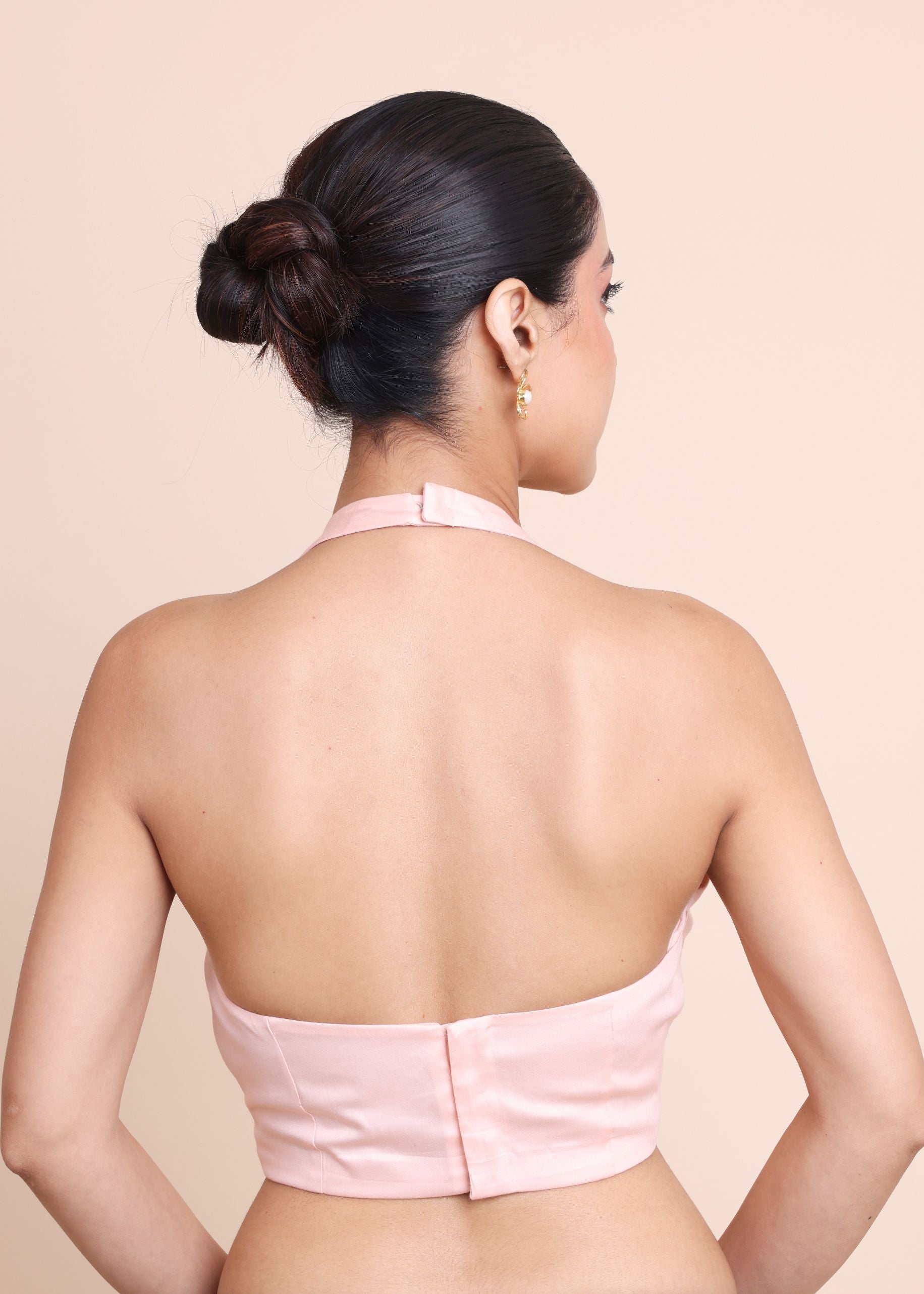 Peach Halter Neck Sleeveless Blouse Back