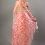 Peach Handloom Organza Silk Jamdani Saree - Anvi Couture-Side