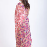 Peach Jamdani Saree With White and Multicolor Floral Motifs Back
