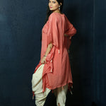 Peach Kaftan Dress with Handwoven Embroidery and Dhoti Pants - Anvi couture