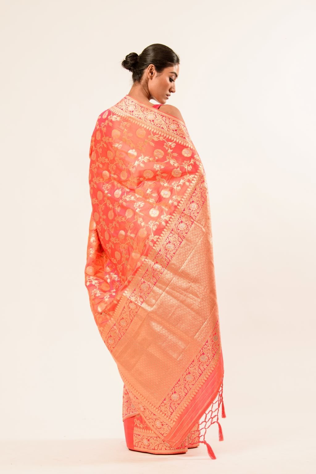 Peach Silk Brocade Handwoven Banarasi Saree