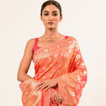 Peach Katan Silk  Handwoven Banarasi Saree 