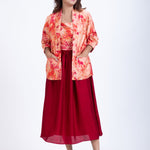 Peach & Maroon Printed Jacket Dress full