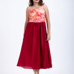Peach & Maroon Printed Jacket Dress front