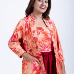 Peach & Maroon Printed Jacket Dress close up