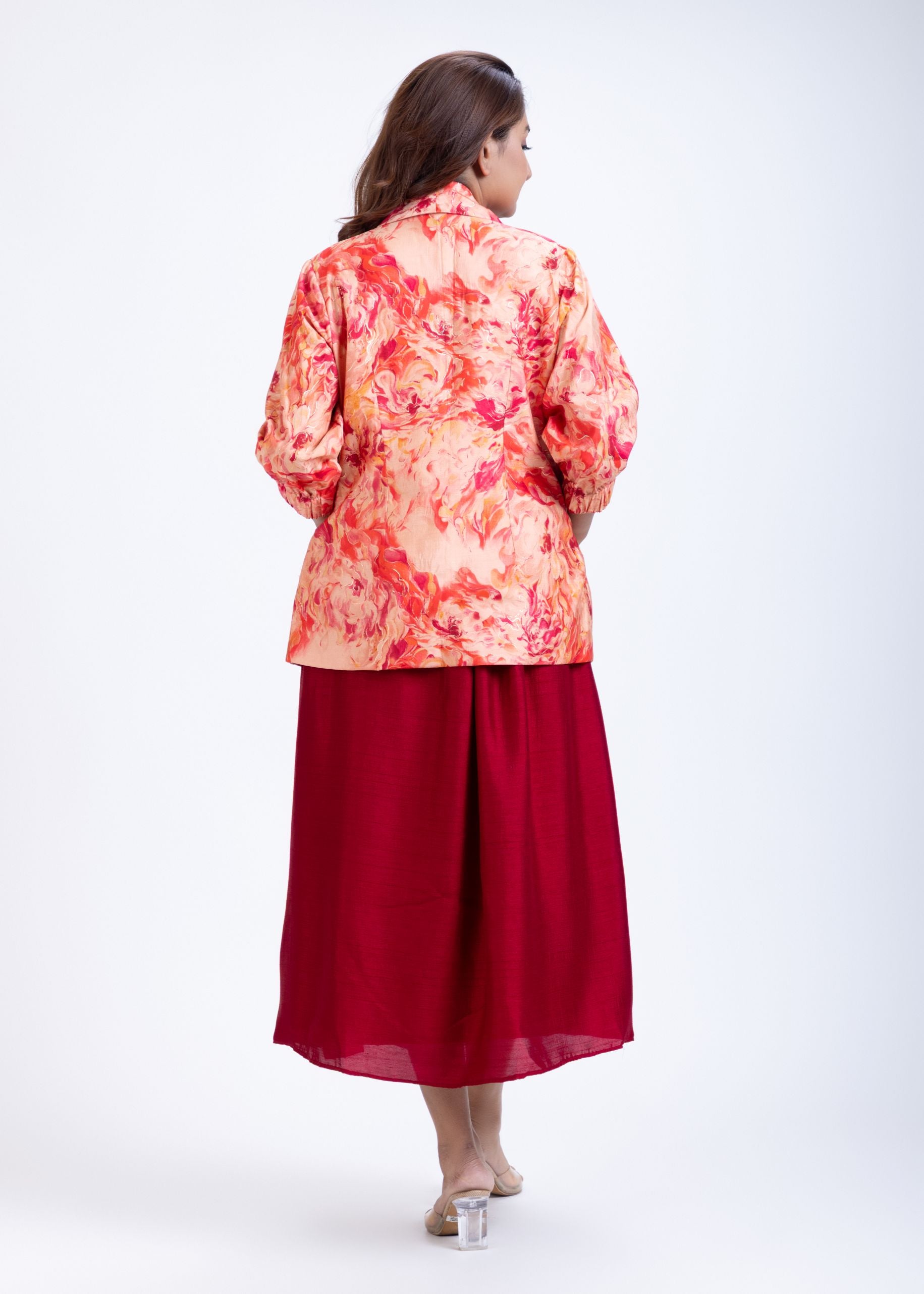 Peach & Maroon Printed Jacket Dress back