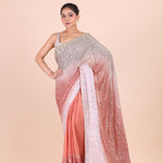 Peach Ombre Sequin Designer Saree Front view